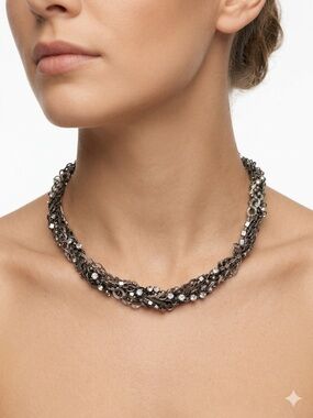 Statement Hematite-Tone Crystal Chain Necklace - Women
